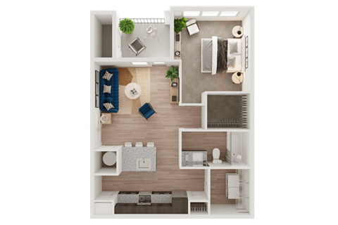 Floor plan for 1 bed, 1 bath, 735 sqft